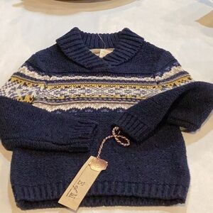 Navy Blue Knit Sweater with Pattern by E OF M.